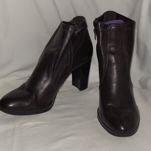 Vince Camuto Dark Brown Leather Side Zip High Block Heel Ankle Boots Women's 9.5